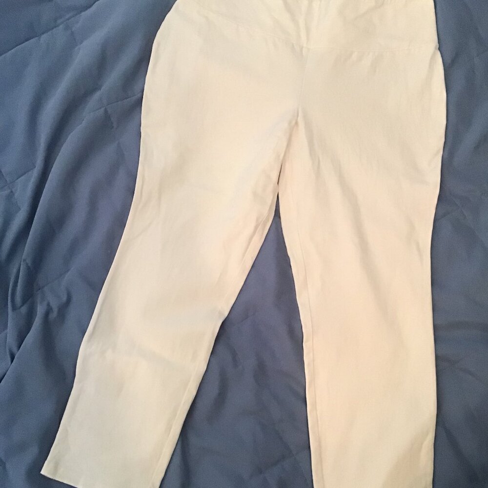 WOMEN WITH CONTROL Pull-On Stretch Flat Waist Pale Yellow Tapered Leg Pants 1X